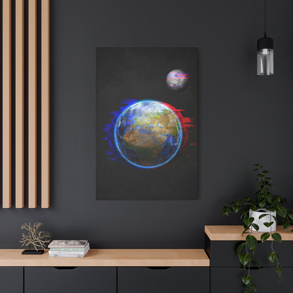 Earth Glitched Canvas Wall Art - Digital Glitch Futuristic World