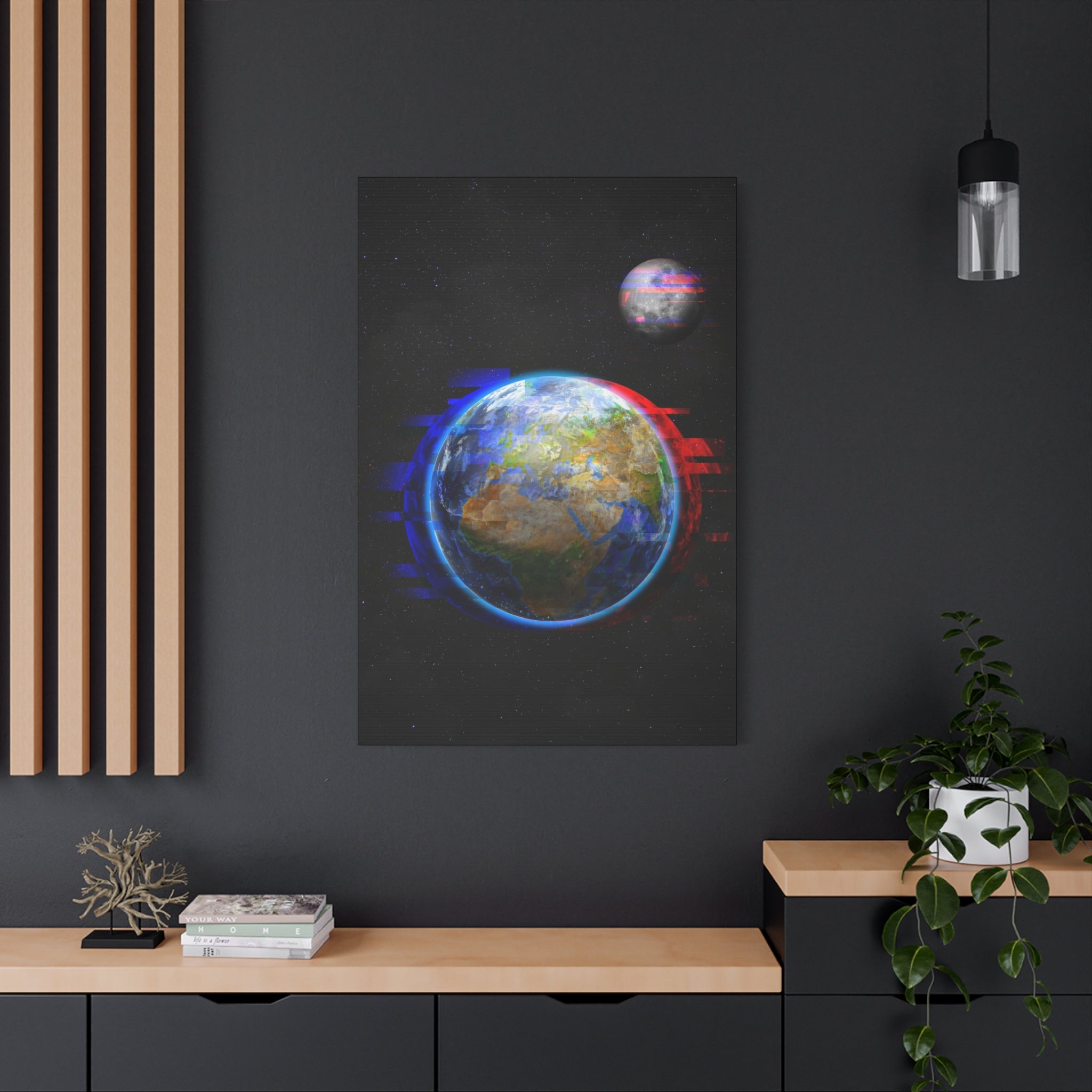 Earth Glitched Canvas Wall Art - Digital Glitch Futuristic World