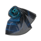 Fluid Teal Ink Scarf - Deep Blue Abstract Swirl Shawl