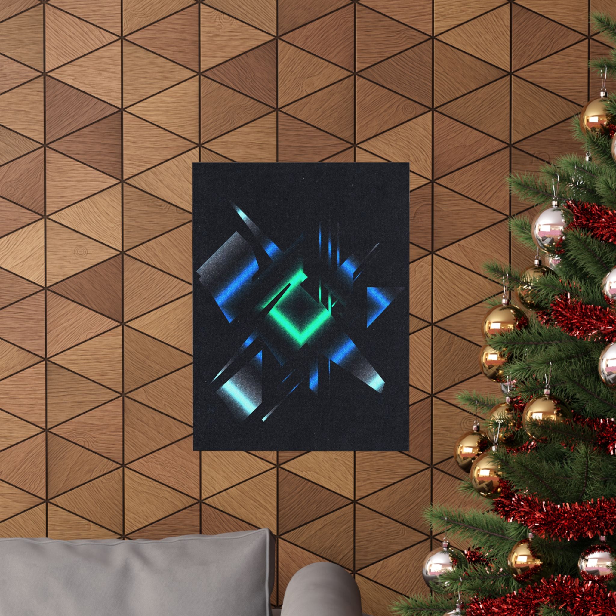 Abstract Techno Blue Poster - Cyberpunk Digital Art Print