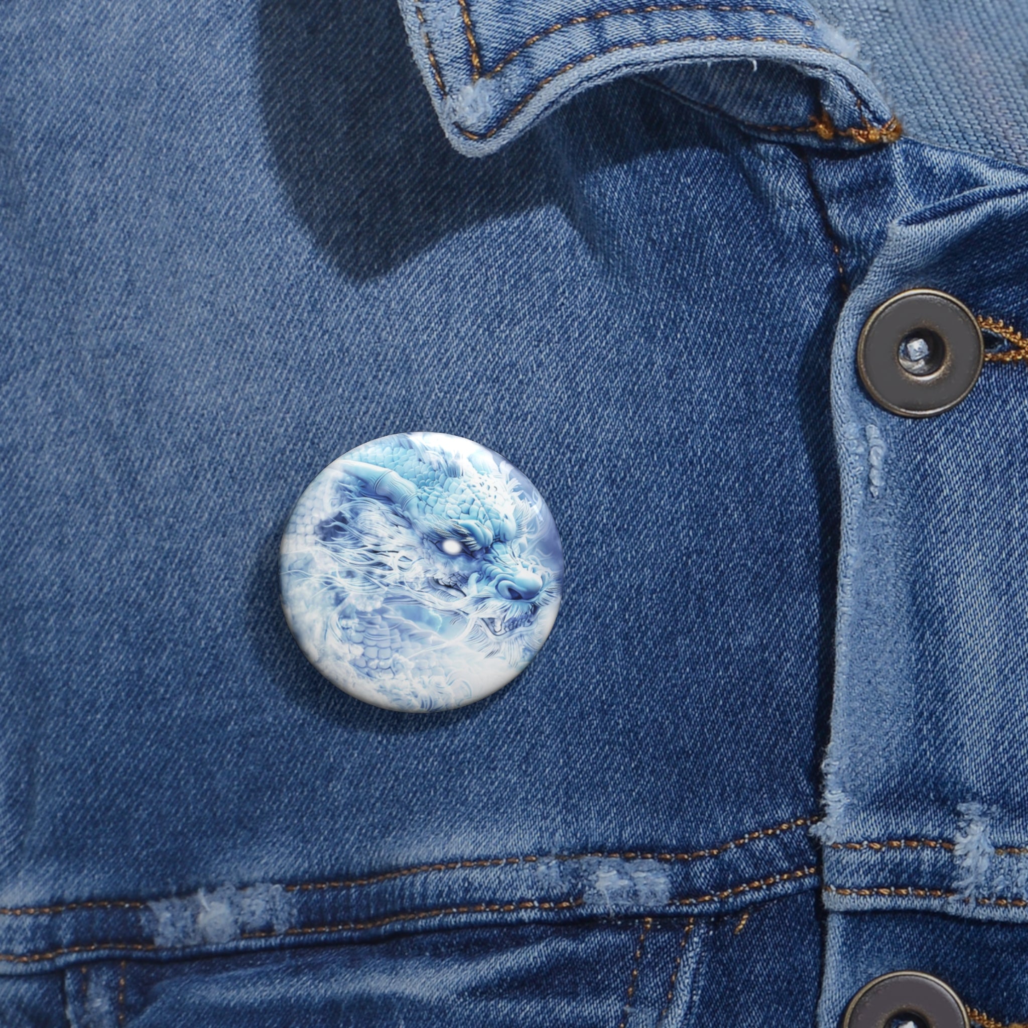 Blue Sky Flying Dragon Pin - Majestic Fantasy Art Button