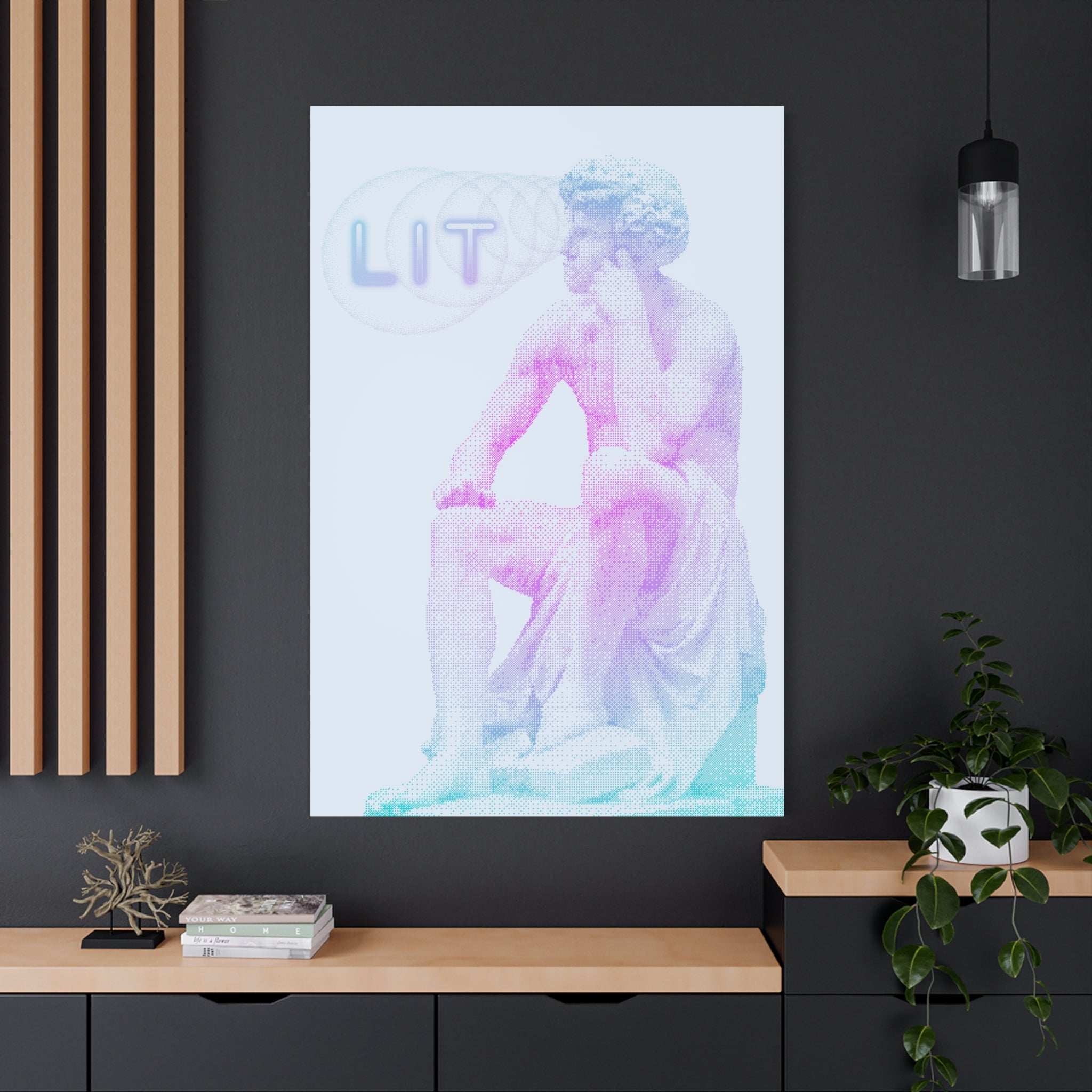 Lit Thinker Canvas Wall Art - Psychedelic Abstract Portrait Decor