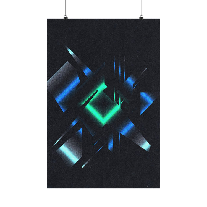 Abstract Techno Blue Poster - Cyberpunk Digital Art Print