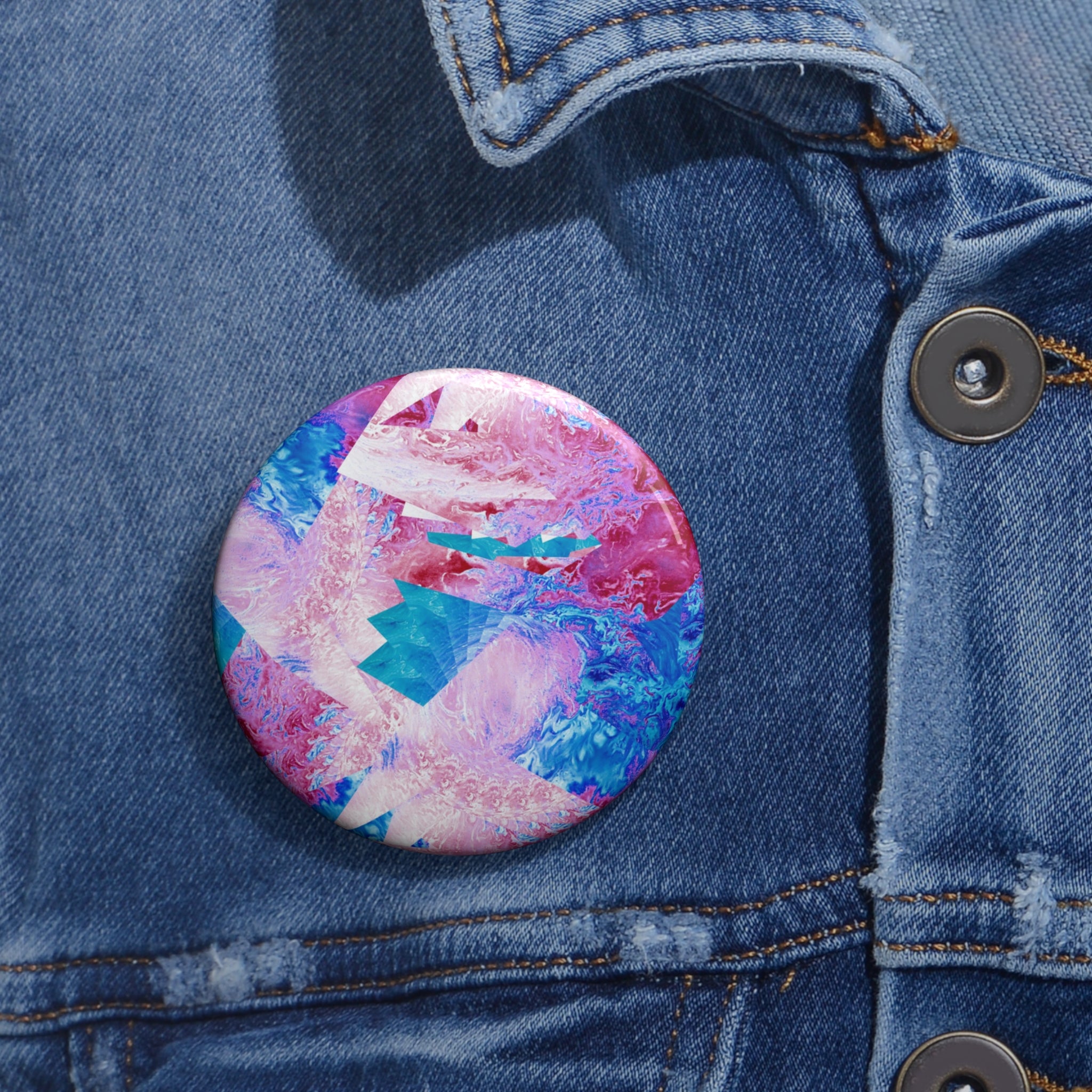 Trippy Pink and Blue Fractal Abstract Pin