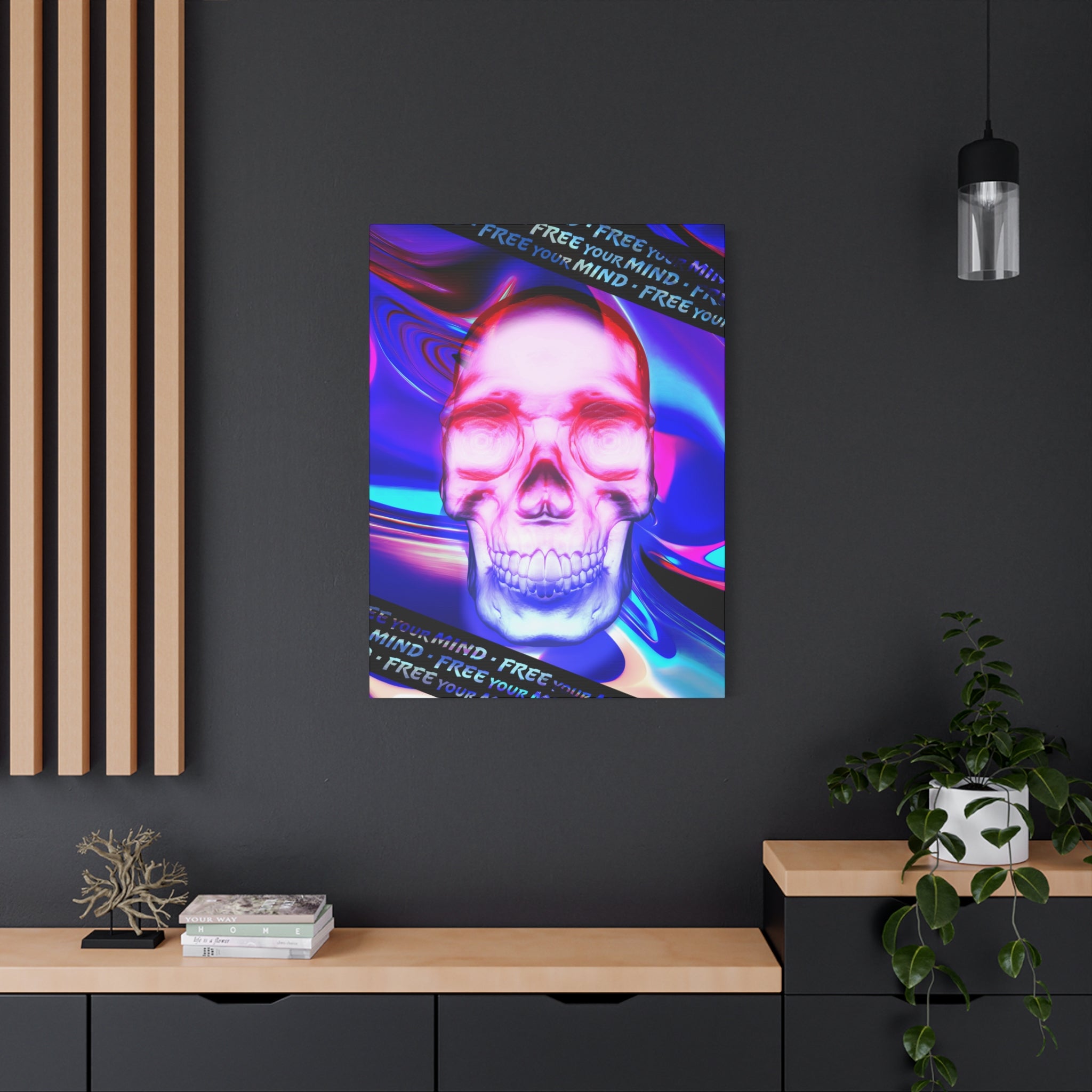 Free Your Mind Psychedelic Skull Canvas Art - Trippy Skeleton Decor