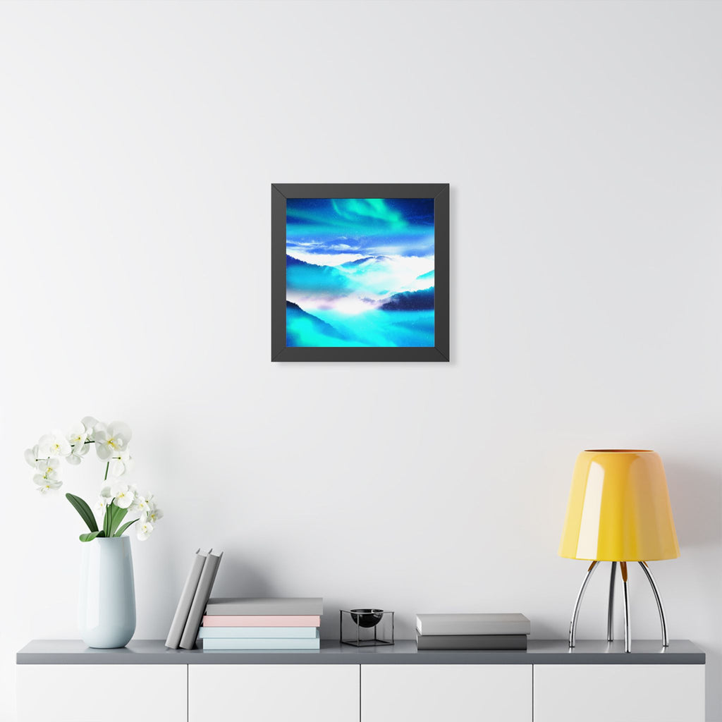 Starry Mountain Sky Framed Poster - Aurora Borealis Wall Art