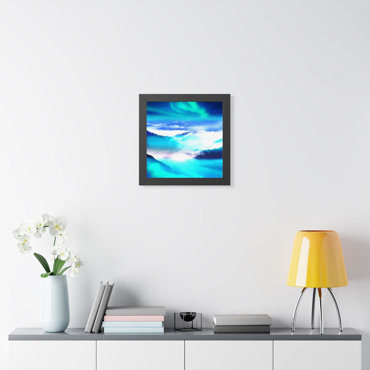 Starry Mountain Sky Framed Poster - Aurora Borealis Wall Art