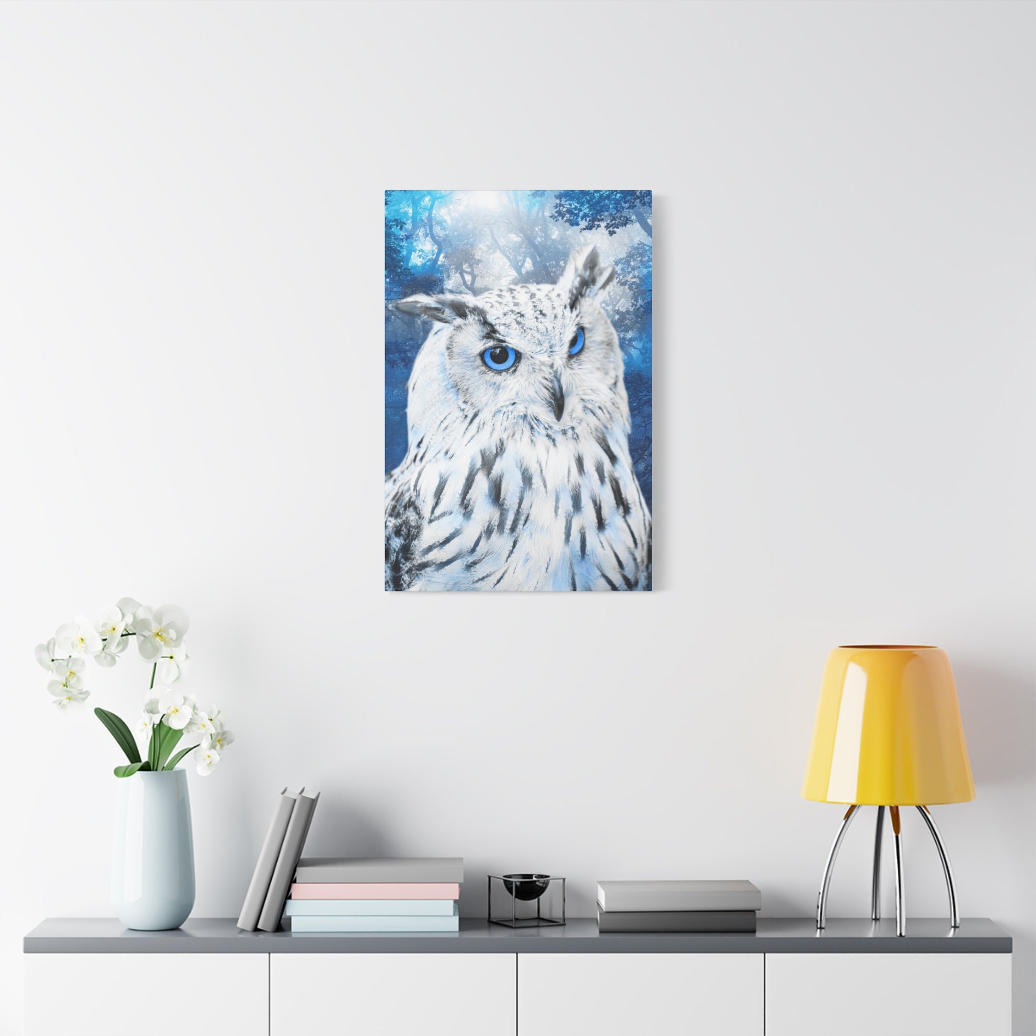 Frost Owl Canvas Wall Art - Winter Animal Fantasy Nature Decor