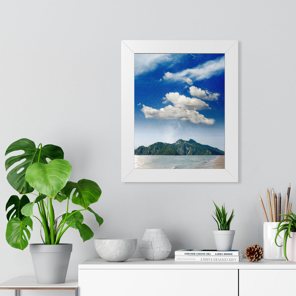 Star-Filled Shoreline Framed Vertical Poster - Stunning Ocean View Art for Home & Office Décor