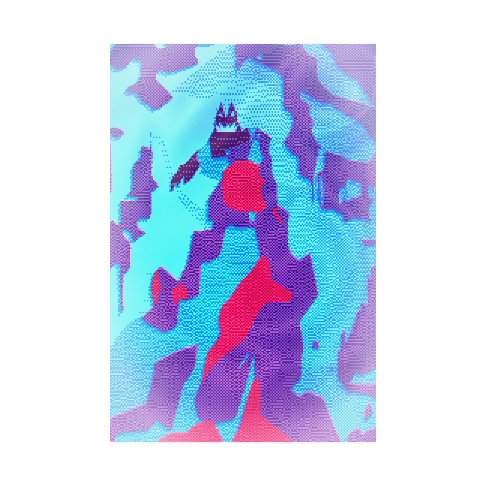 Retro Ice Cave Poster - Cool-Toned Glitch Aesthetic Art Print