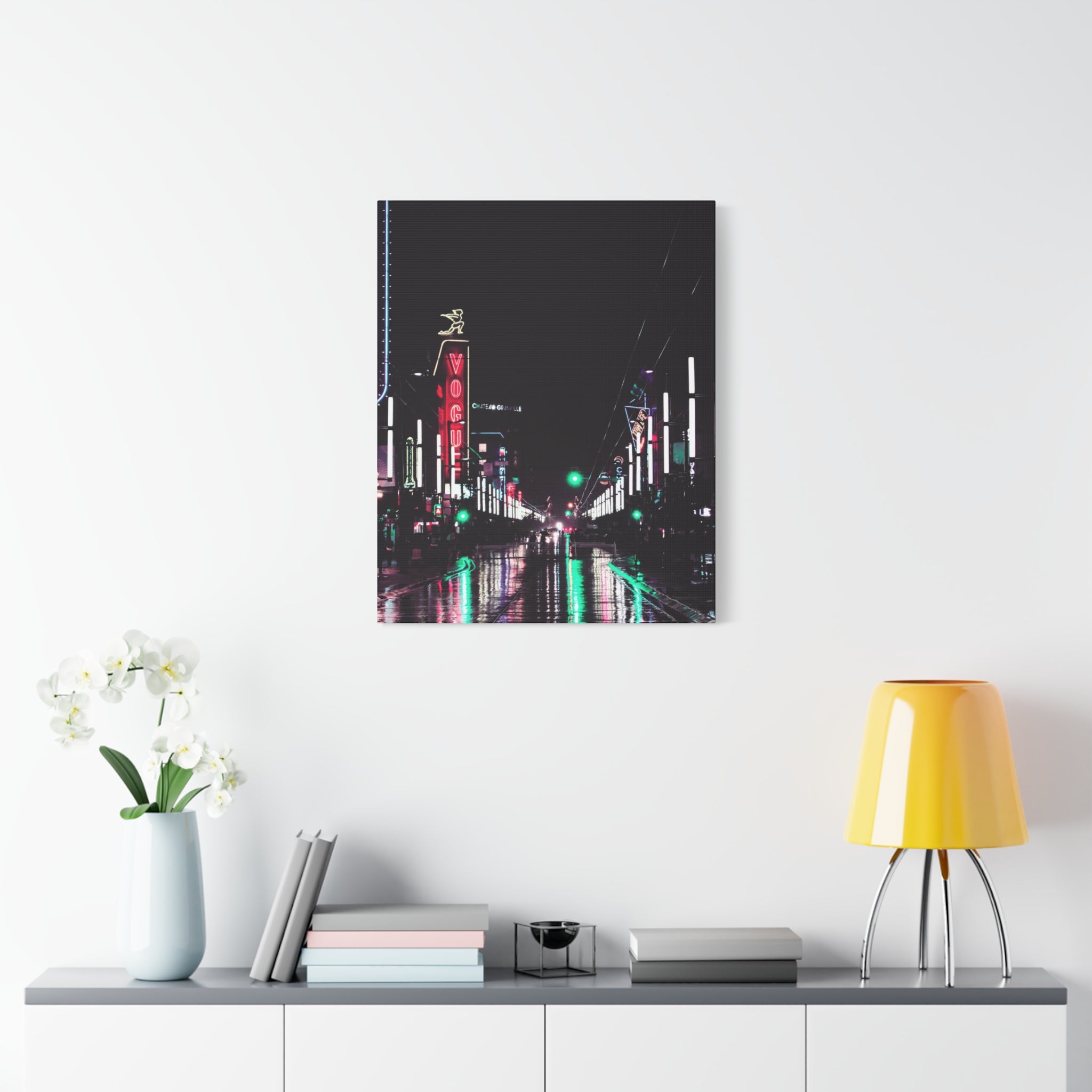 Cyberpunk Slick Street Canvas Wall Art - Neon Alley Decor