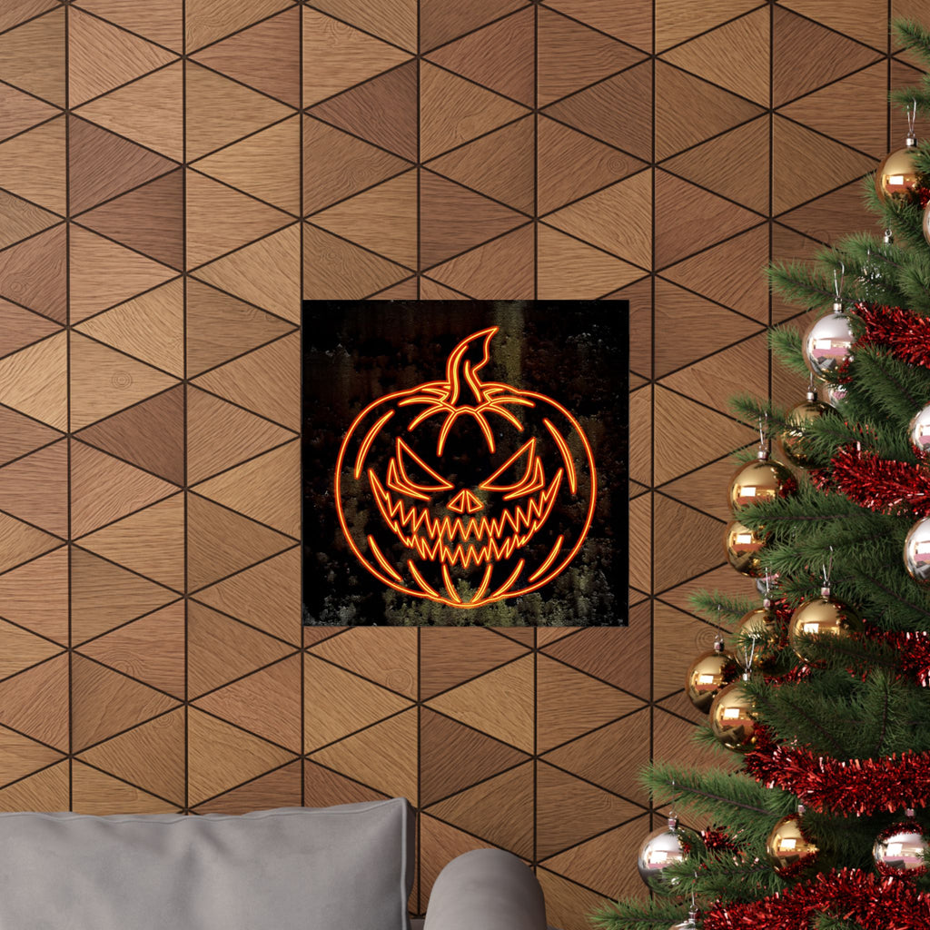 Neon Pumpkin Poster - Spooky Halloween Orange & Black Art Print