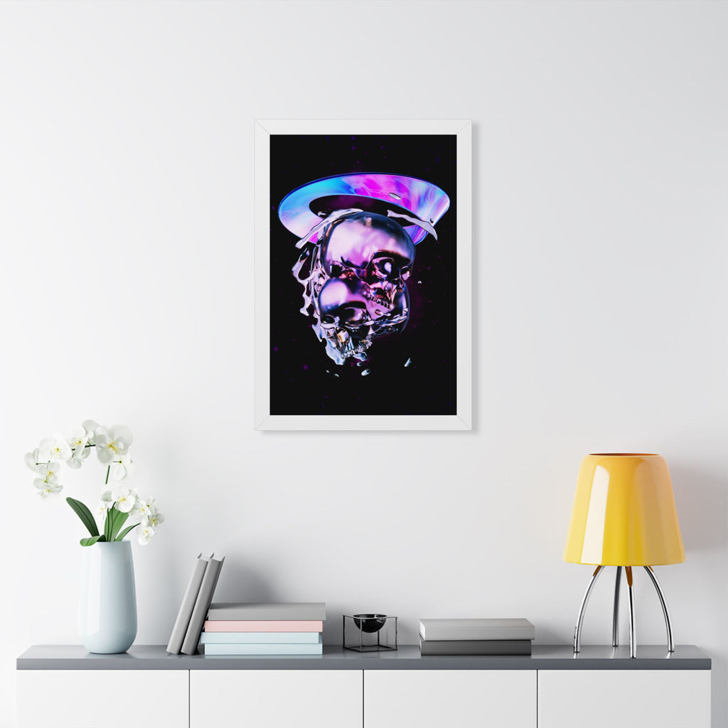 Melted Skeleton Skulls Framed Poster - Gothic Cosmic Skull Wall Art