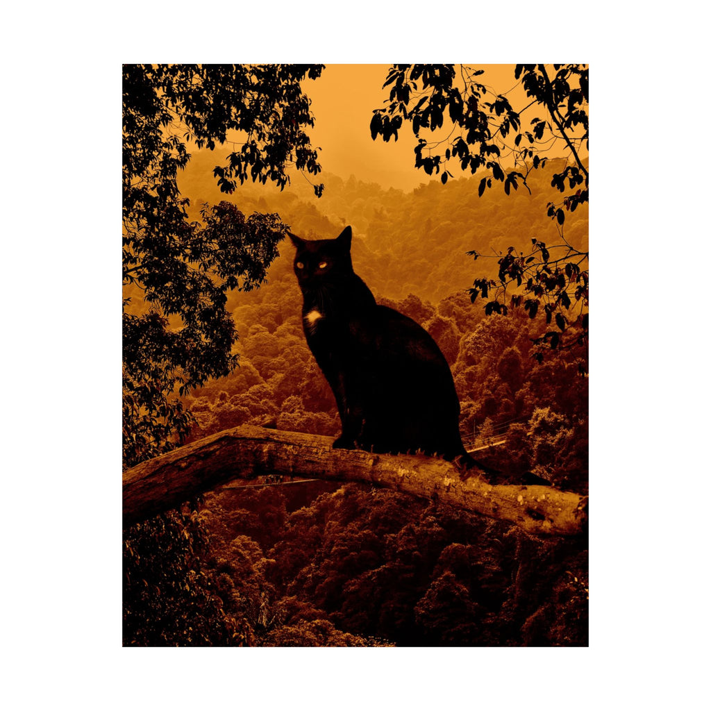 Spooky Cat in Tree Matte Vertical Poster | Premium Quality Art Print for Cat Lovers & Halloween Decor