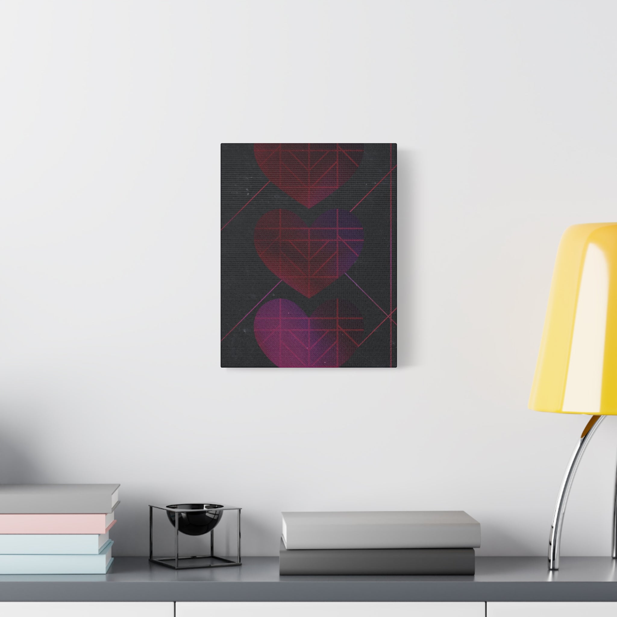 Three Hearts Level One Retro Gamer Canvas Art | Minimalist 8-Bit Pixel Love Wall Decor