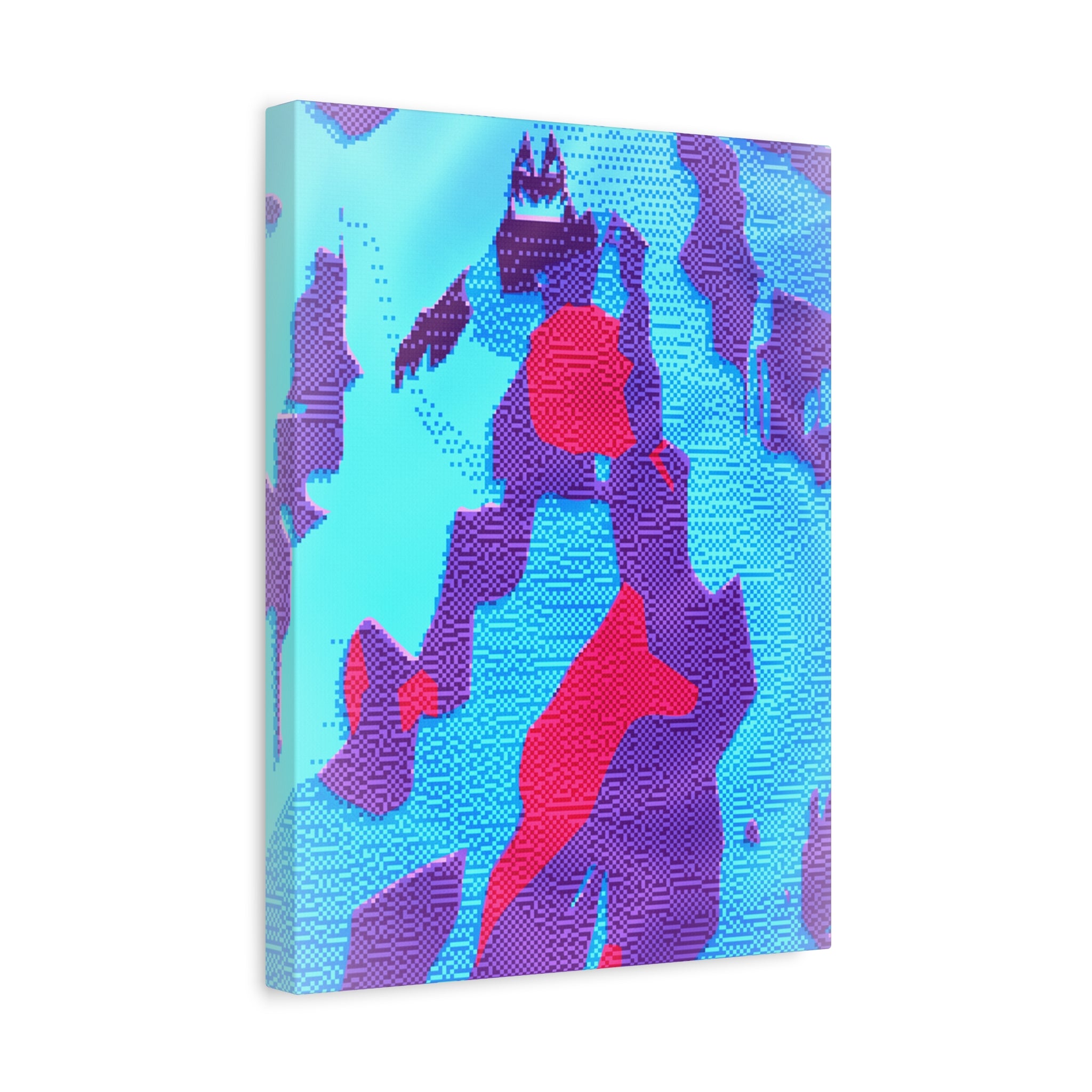 Retro Ice Cave Canvas Wall Art - Cool-Toned Glitch Winter Decor
