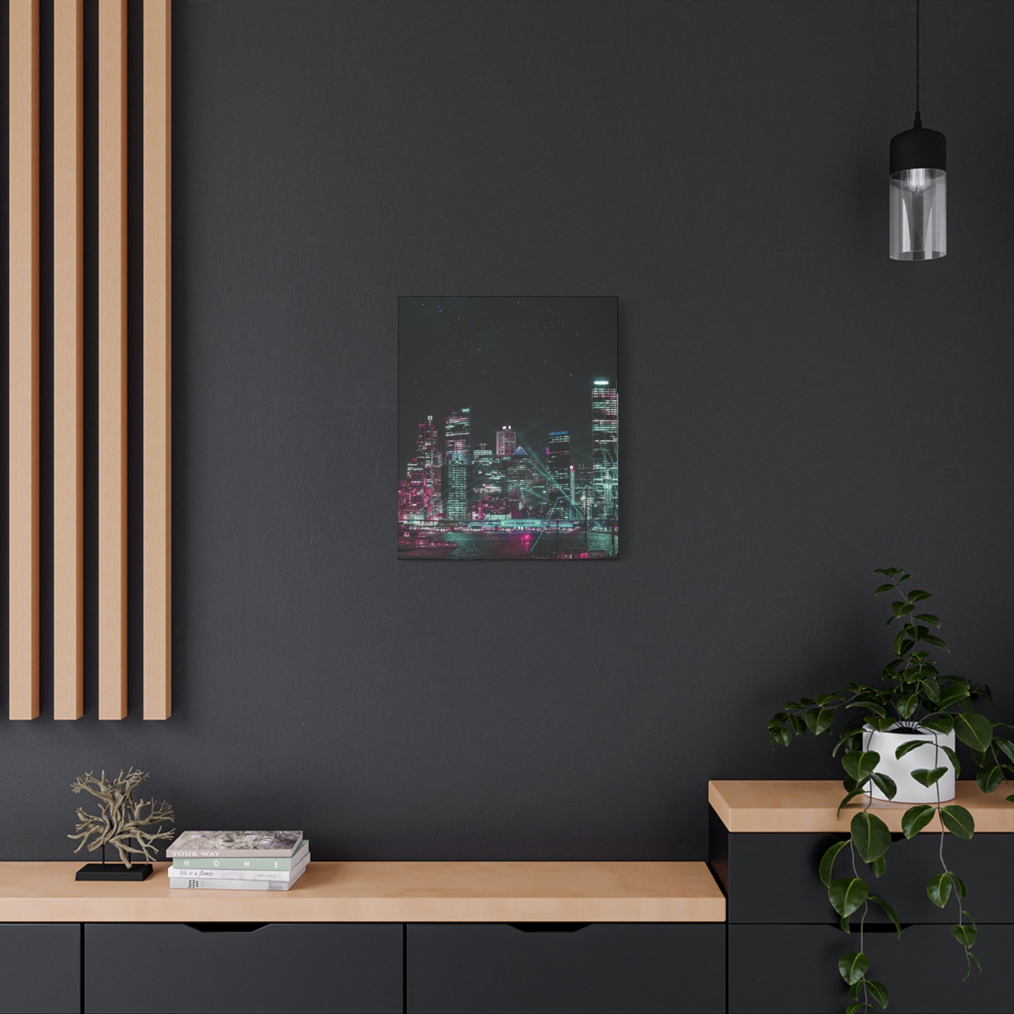 Cyberpunk Harbor Canvas Wall Art - Futuristic Sci-Fi City Decor
