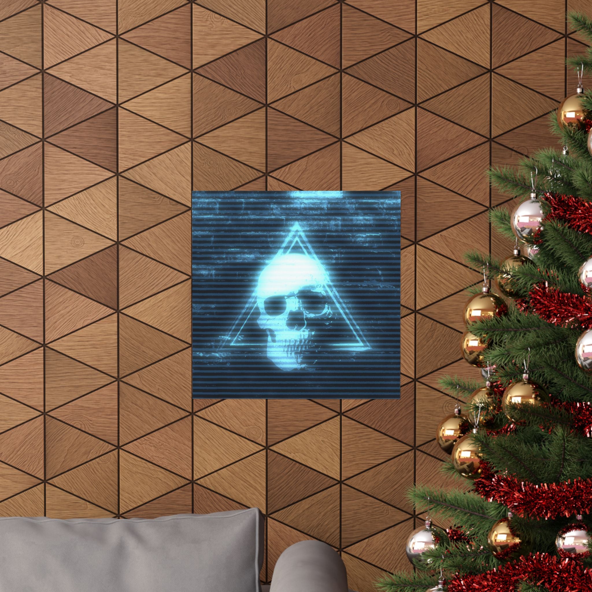 CRT Blue Skull Poster - Cyber-Noir Scanline Skull Art Print