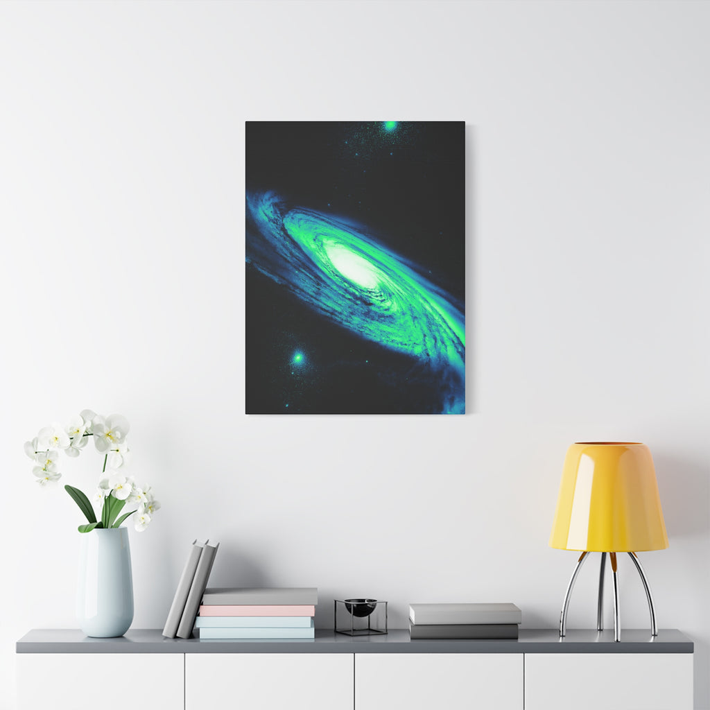 Vaporwave Green Blue Spiral Galaxy Canvas Art | Neon Retro Space Nebula Wall Decor