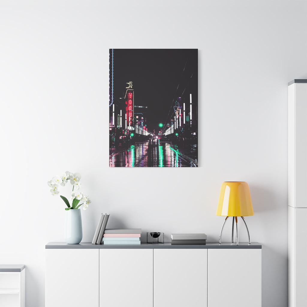 Cyberpunk Slick Street Canvas Wall Art - Neon Alley Decor