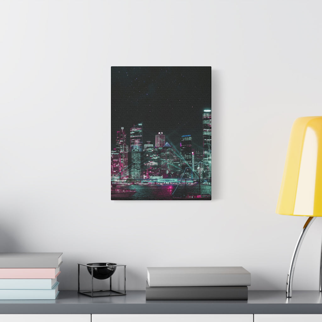 Cyberpunk Harbor Canvas Wall Art - Futuristic Sci-Fi City Decor