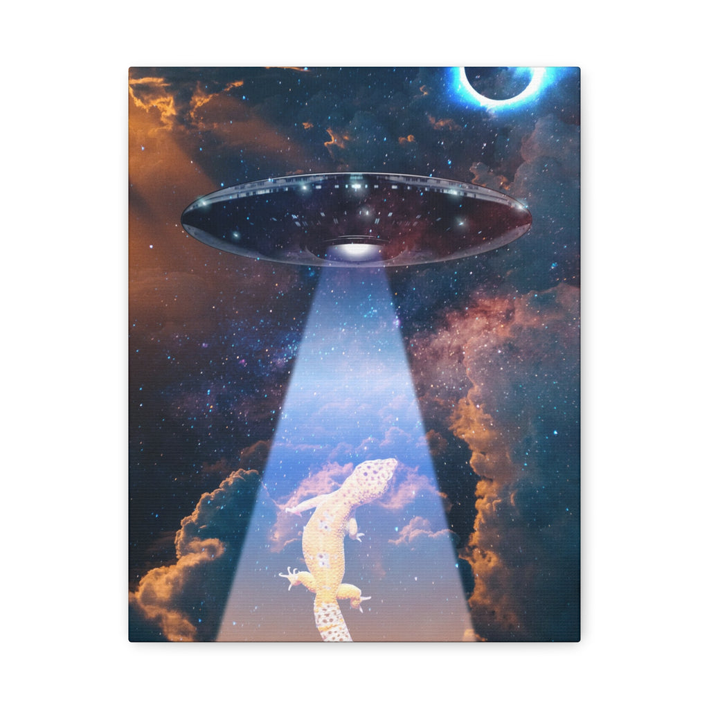 Space Lizards Canvas Wall Art - Lizard Being Abducted Ufo Decor