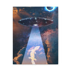 Space Lizards Canvas Wall Art - Lizard Being Abducted Ufo Decor