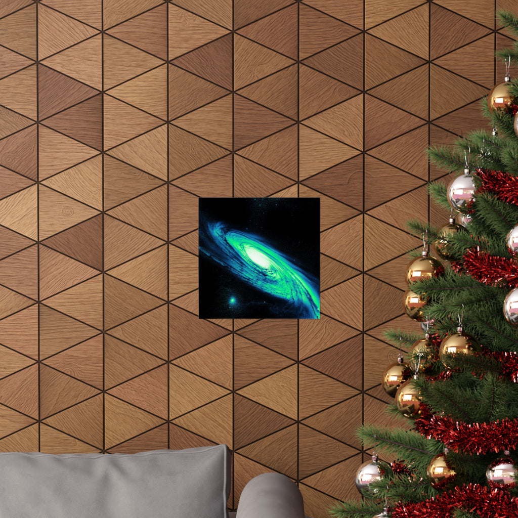Vaporwave Green and Blue Spiral Galaxy Matte Poster Print