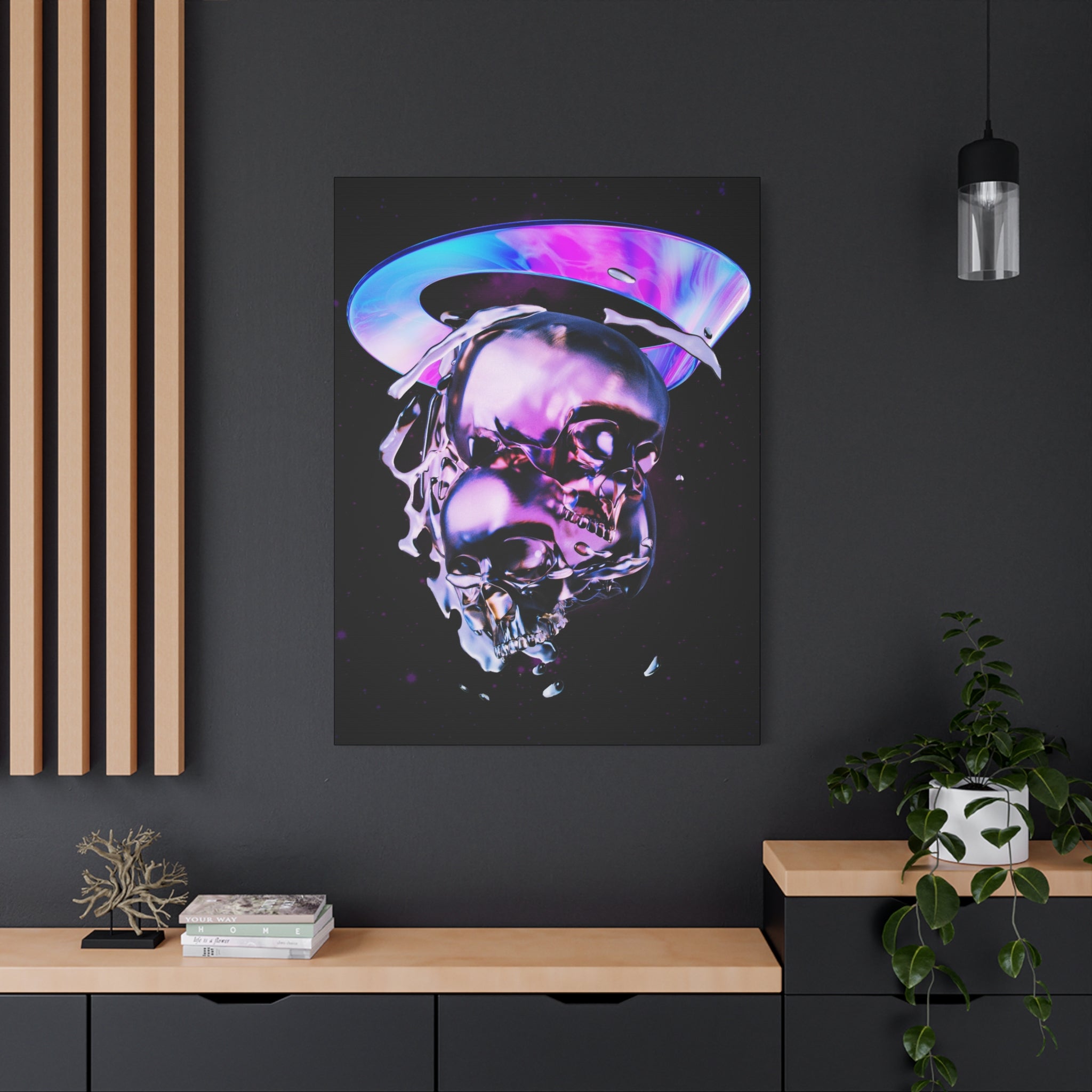 Melted Skeleton Skulls Canvas Wall Art - Gothic Cosmic Skull Decor