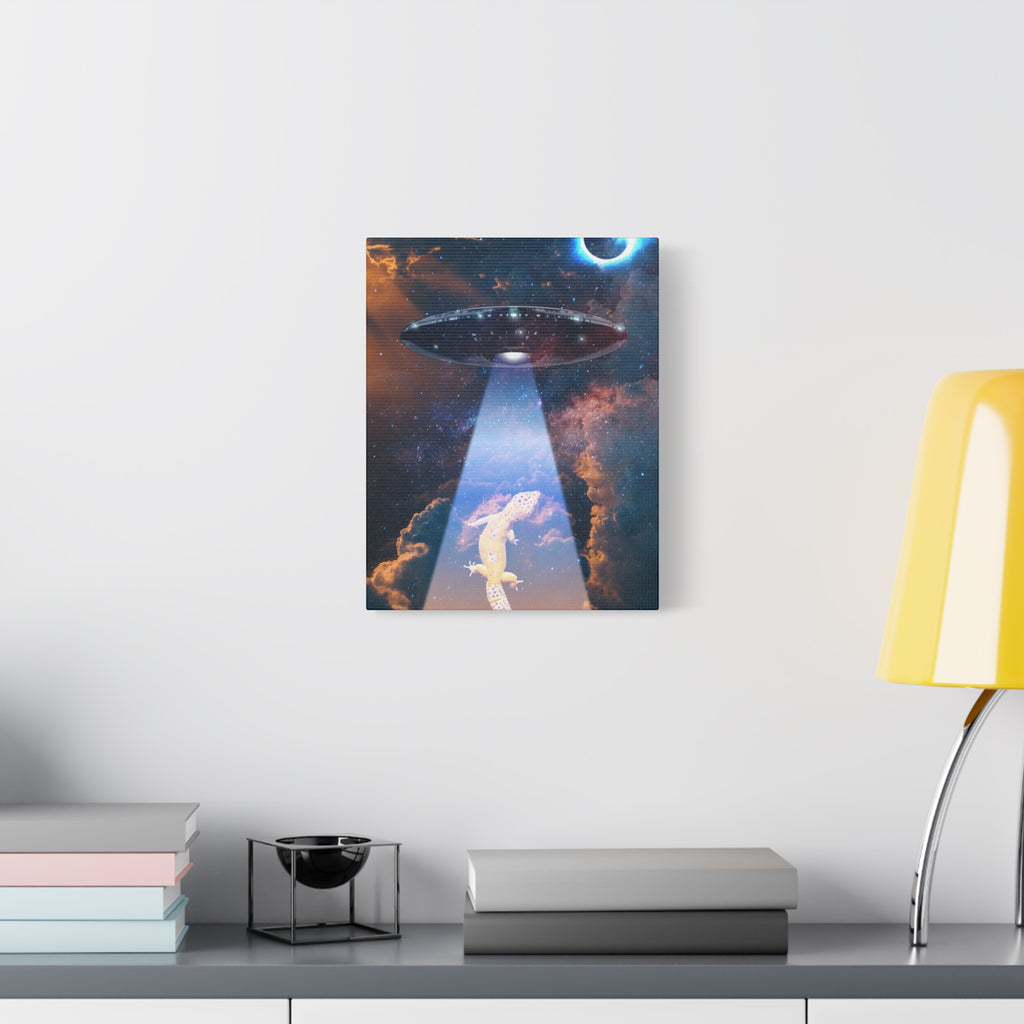 Space Lizards Canvas Wall Art - Lizard Being Abducted Ufo Decor