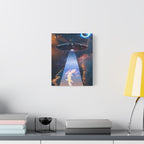 Space Lizards Canvas Wall Art - Lizard Being Abducted Ufo Decor