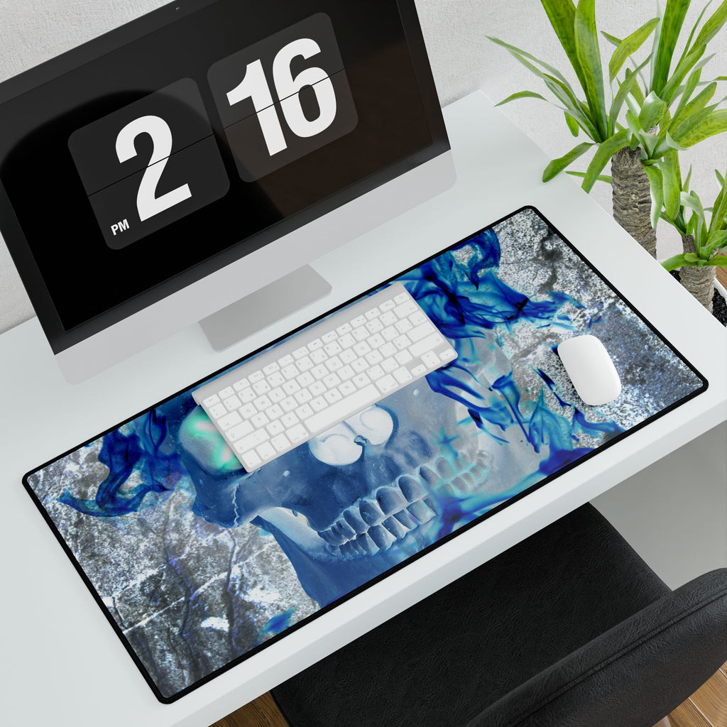 Blue Flame Skull Gothic Gaming Desk Mat