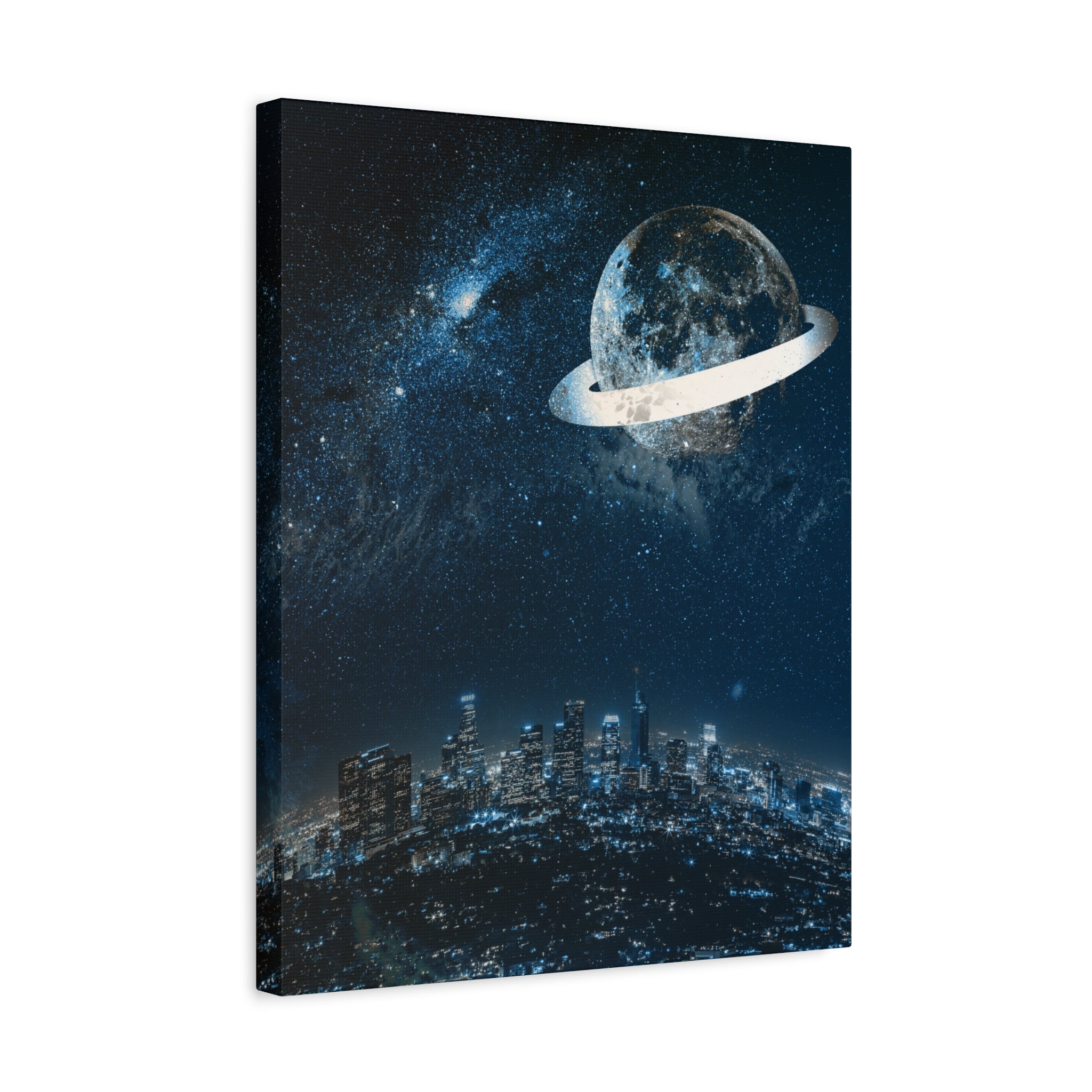 Starlight Cityscape Under a Celestial Moon Canvas Wall Art