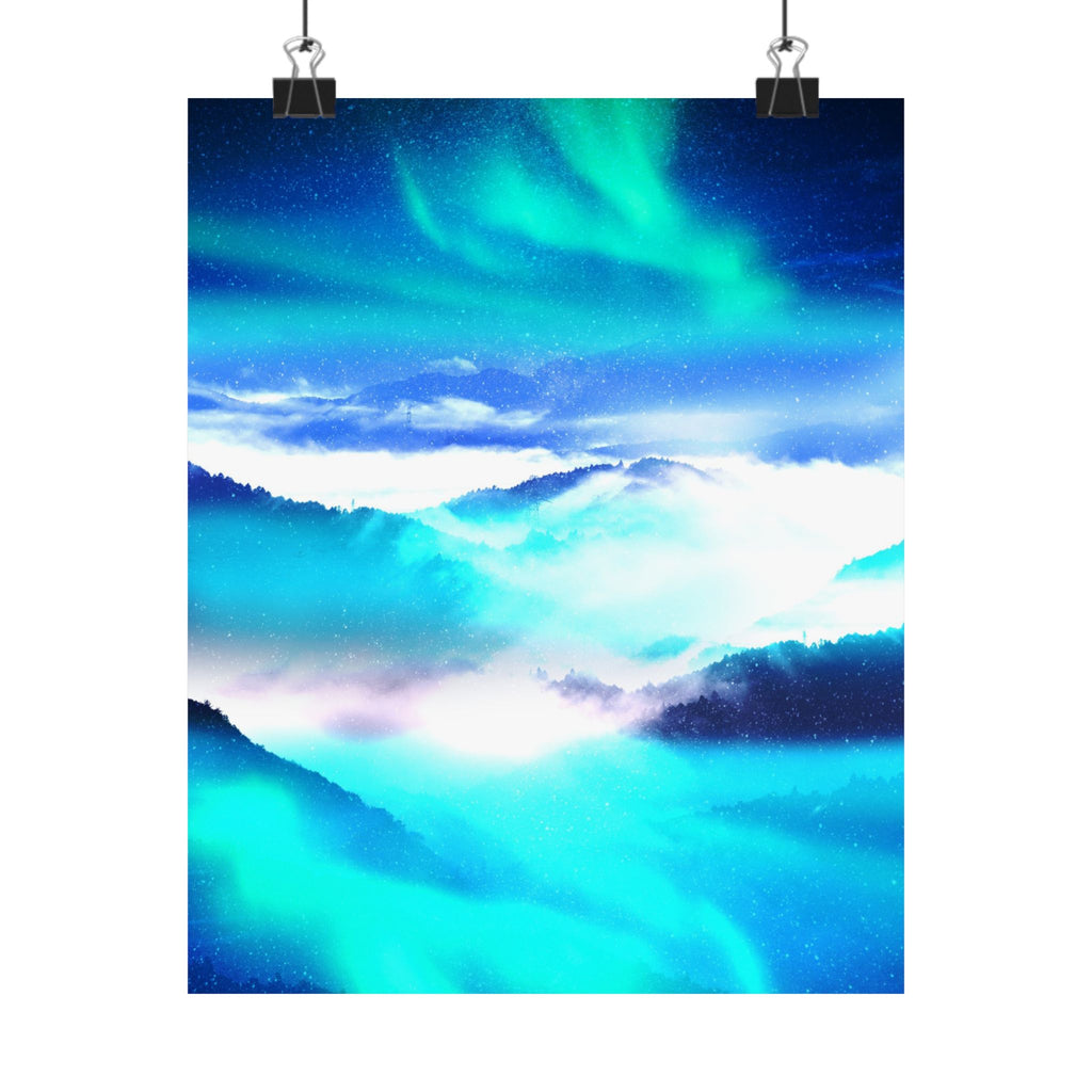 Starry Mountain Sky Poster - Aurora Borealis Art Print