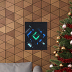 Abstract Techno Blue Poster - Cyberpunk Digital Art Print
