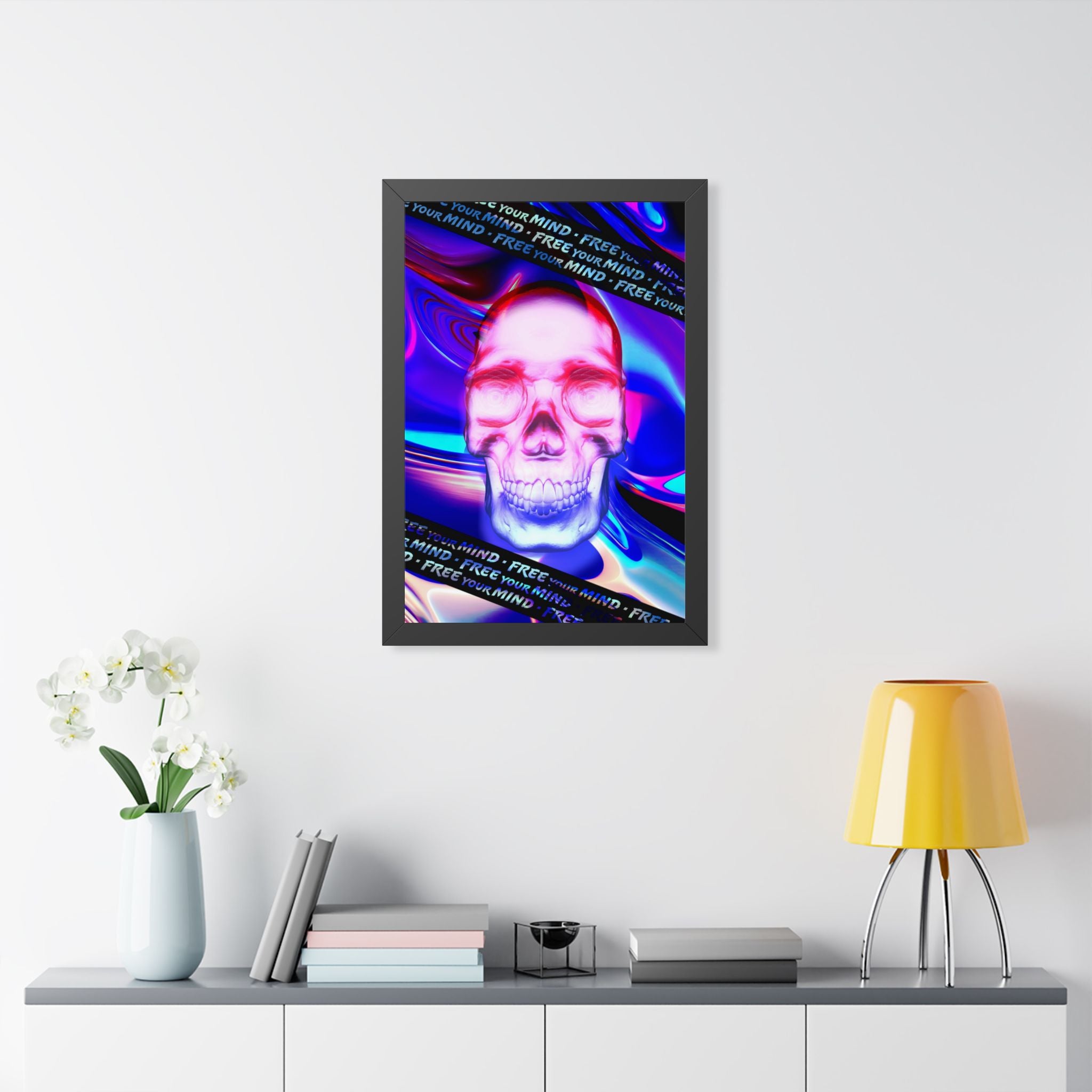 Free Your Mind Framed Poster - Psychedelic Skull Wall Art