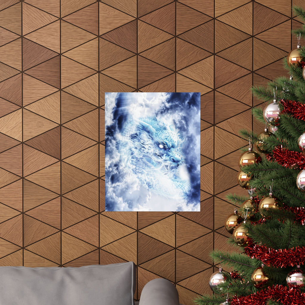 Blue Sky Dragon Poster - Celestial Cloud Dragon Art Print