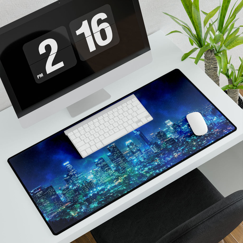 Cosmic Frosted City Galactic Skyline Gaming Desk Mat