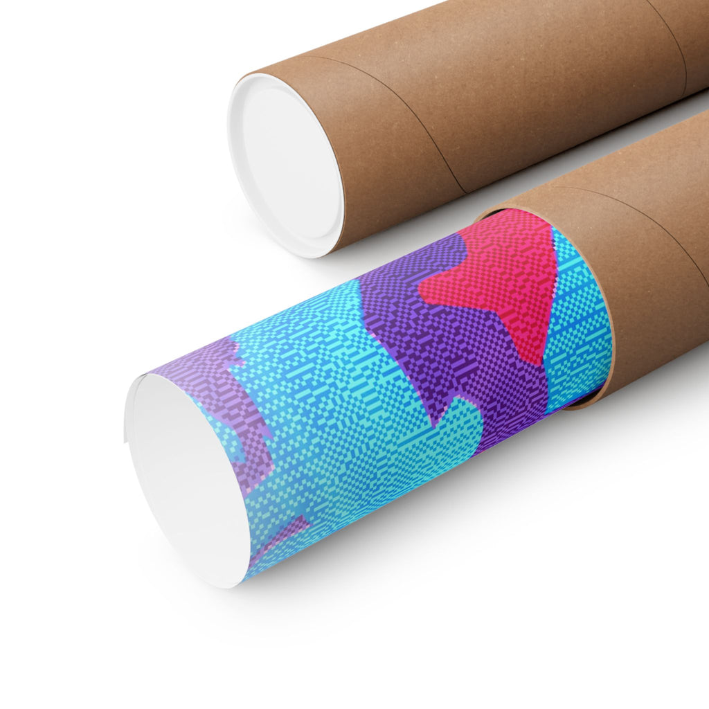 Retro Ice Cave Poster - Cool-Toned Glitch Aesthetic Art Print