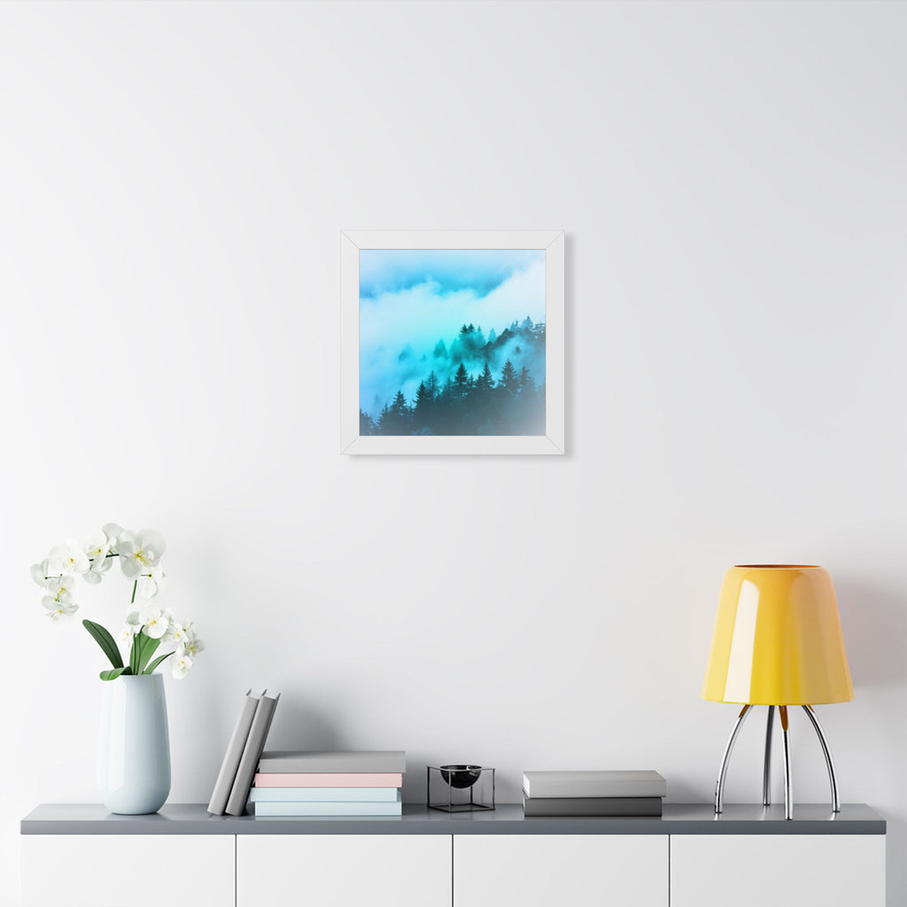 Blue Mountain Fog Framed Poster - Misty Landscape Wall Art