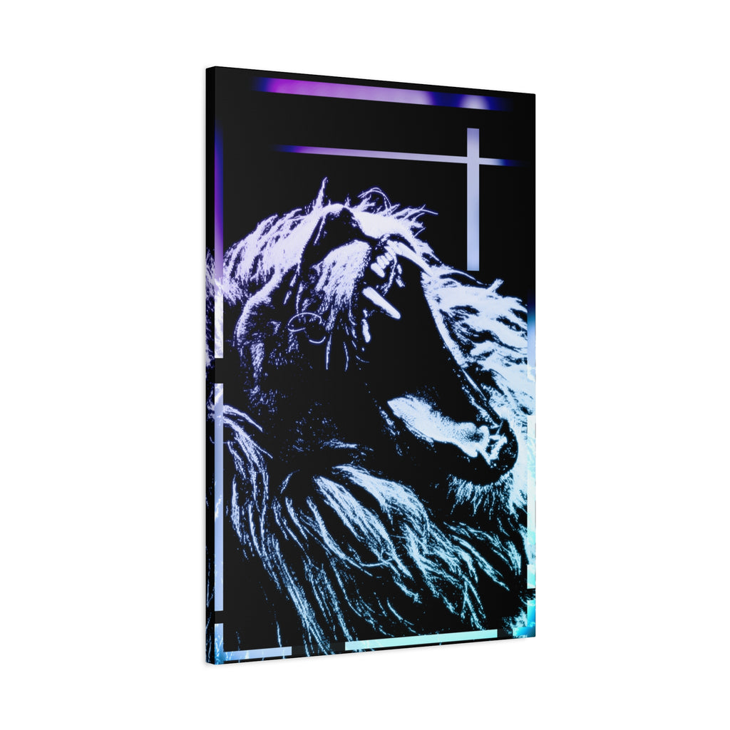CRT Lion Retro Wave Canvas Art - 80s Vaporwave Neon Decor