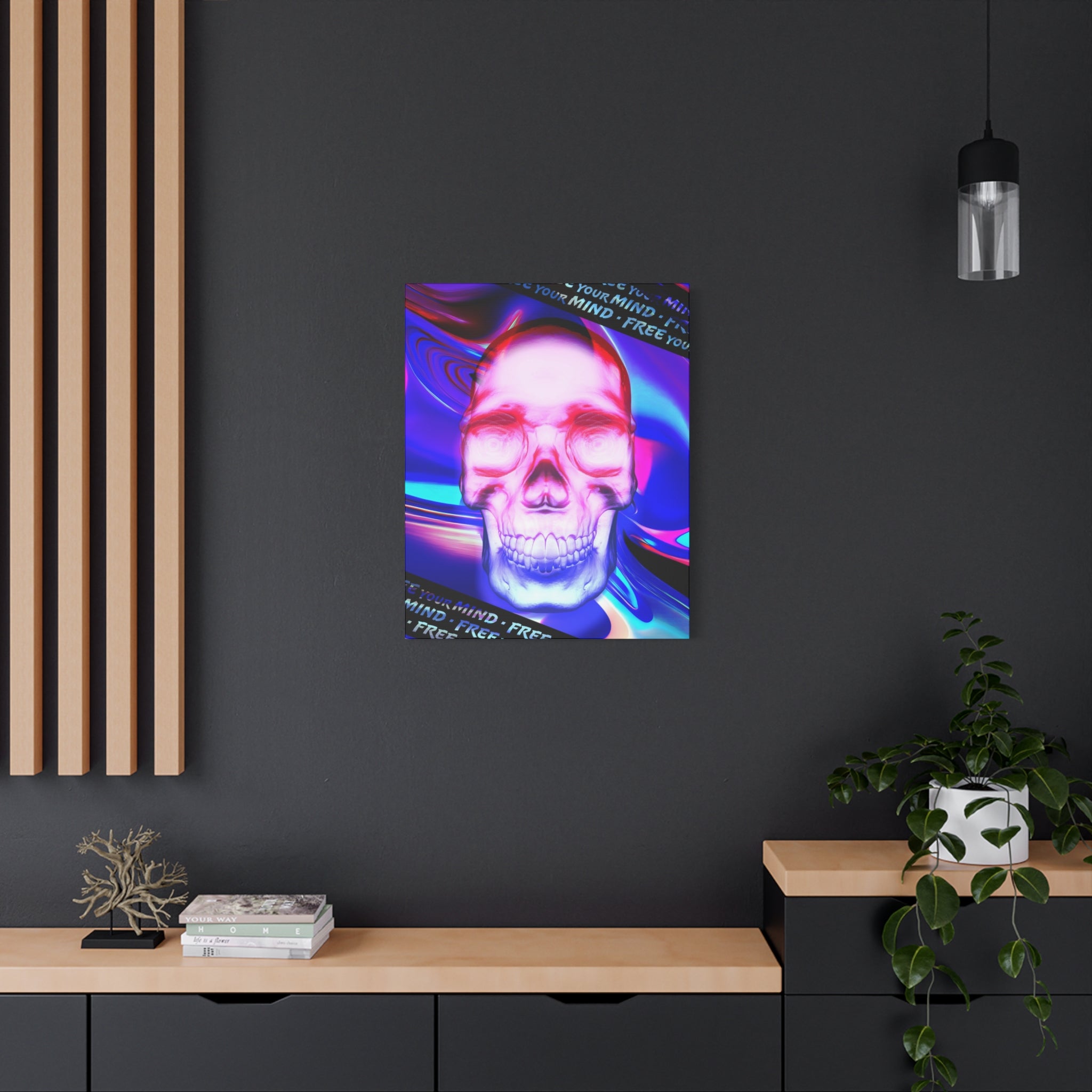 Free Your Mind Canvas Wall Art - Psychedelic Skull Portrait Decor