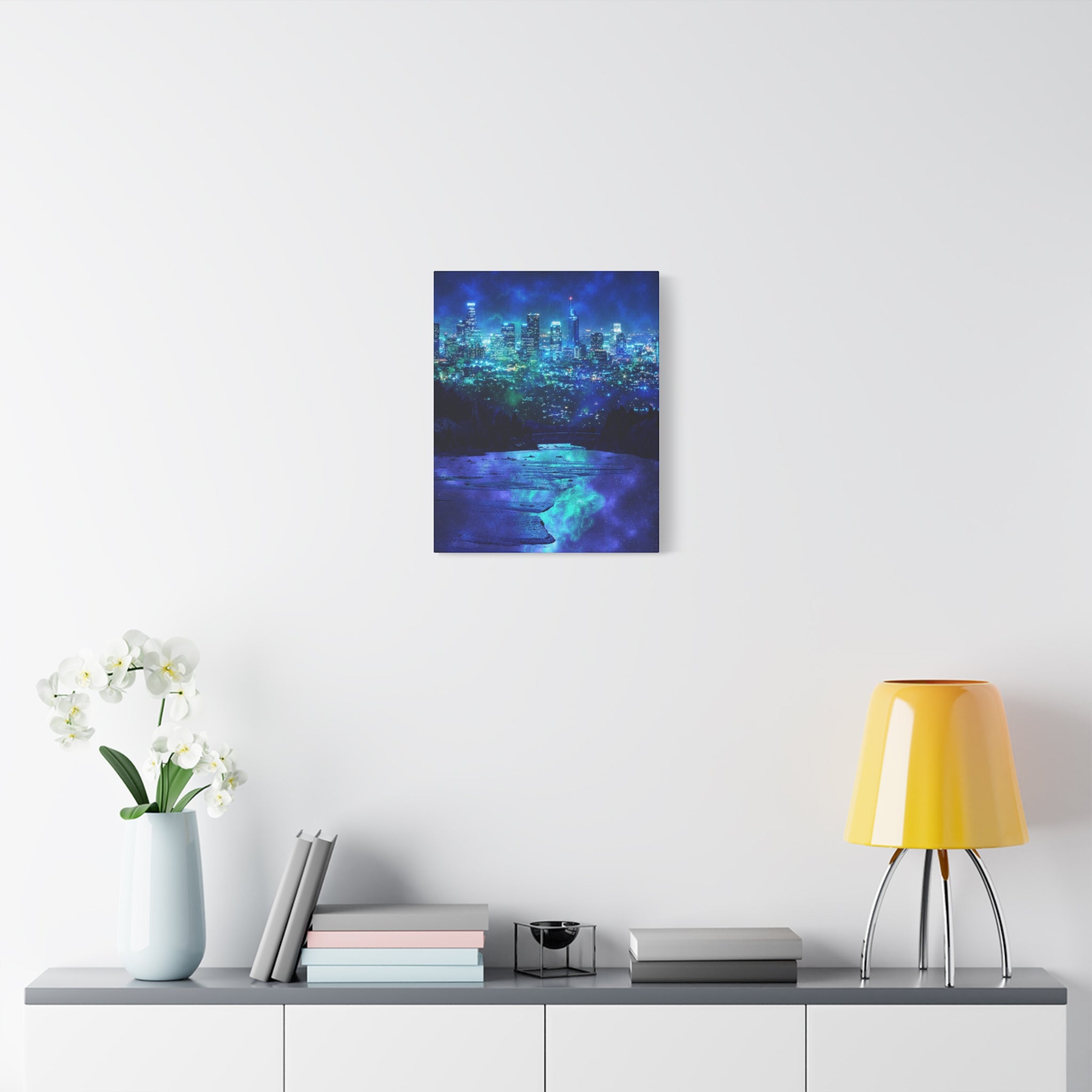 Cosmic Frosted City Canvas Wall Art - Winter Cityscape Decor