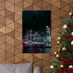 Cyberpunk Harbor Buildings Poster - Neon Cityscape Art Print