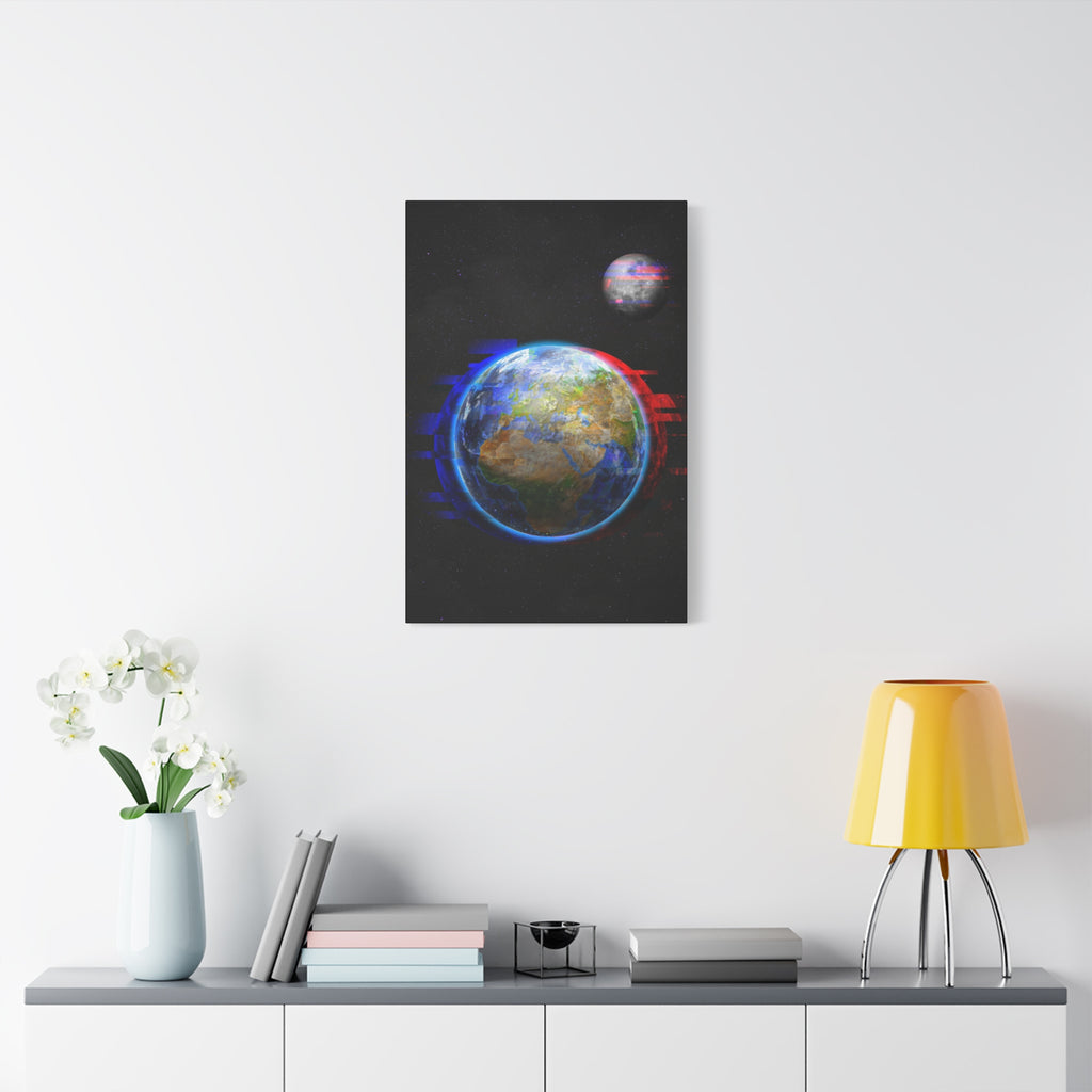 Earth Glitched Canvas Wall Art - Digital Glitch Futuristic World