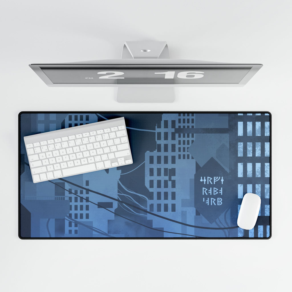 City Lights Desk Mat - Neon Night Skyline Mouse Pad