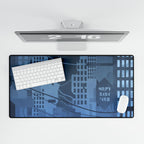 City Lights Desk Mat - Neon Night Skyline Mouse Pad