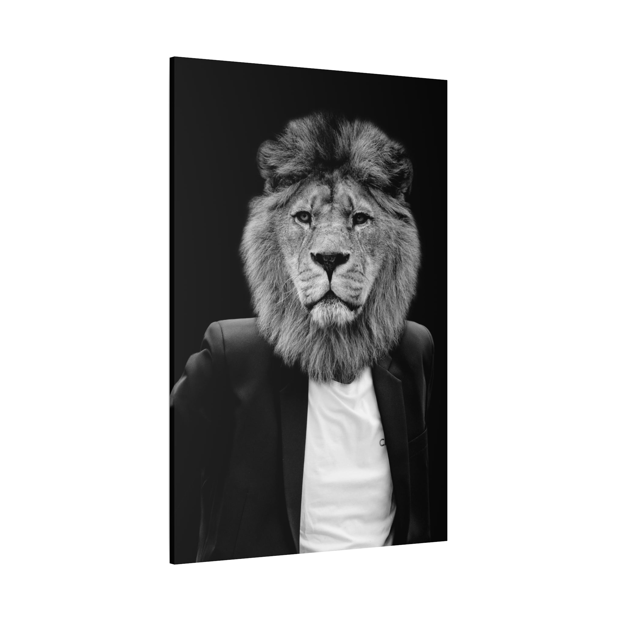 Lion in a Suit Canvas Wall Art - Modern Quirky Animal Portrait