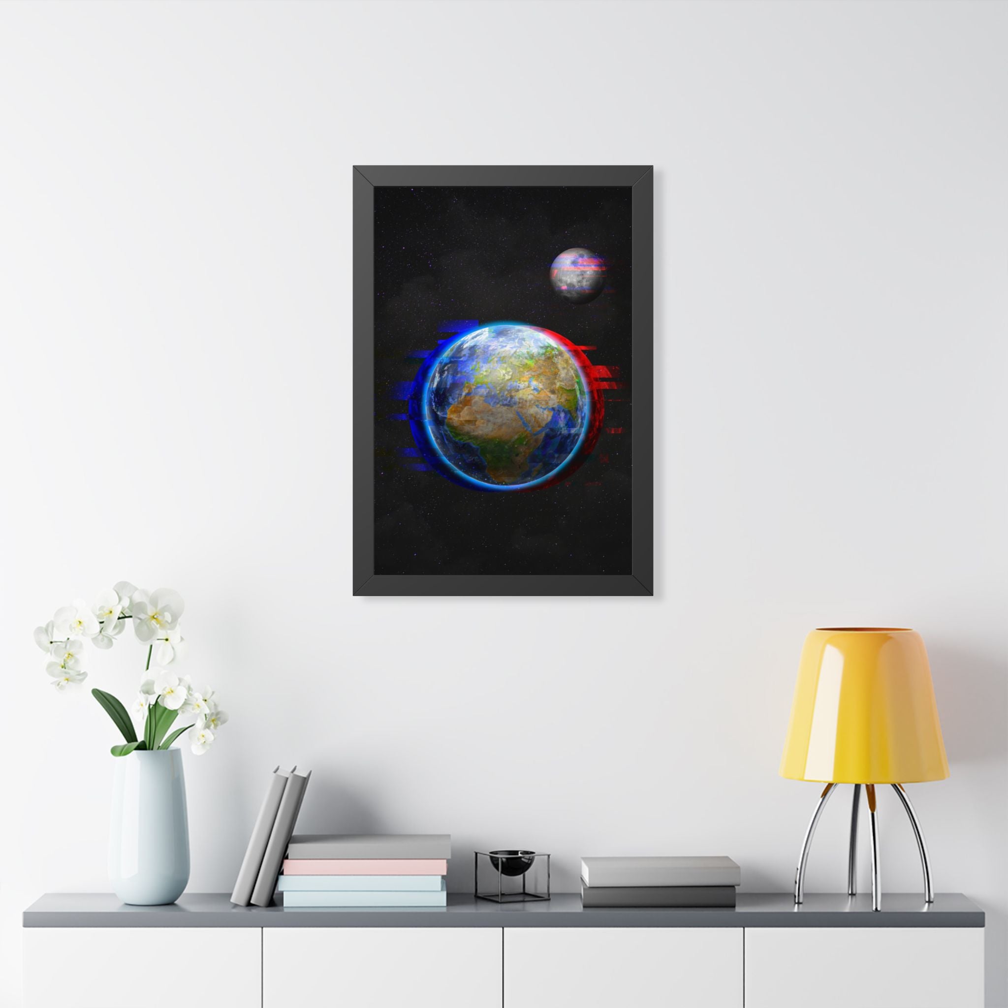 Earth Glitched Framed Poster - Digital Glitch Space Wall Art