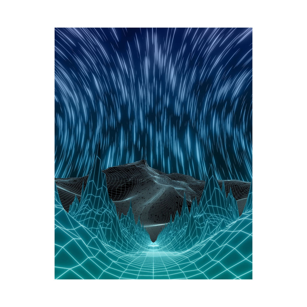 Cyber Wave Escape Poster Print - Synthwave Neon Grid Art